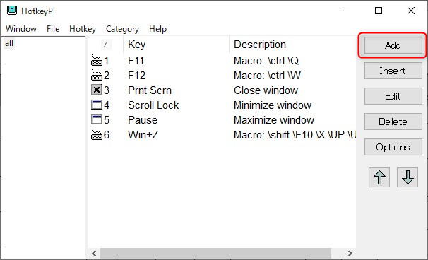 WindowsのショートカットキーカスタマイズソフトHotKePの新規登録方法