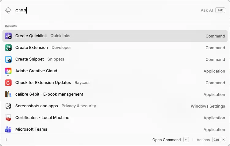 creaと入力した検索結果が表示されている画像